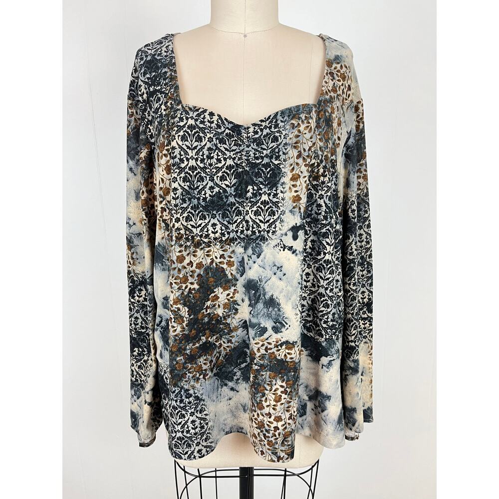 Vintage 90s Y2K Sharon Anthony Moody Floral Top‎ 2X Stretchy Plus Size Fairy